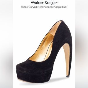Walter Steiger Handmade Patent Leather Carved Platform Heel in Black size 37/7